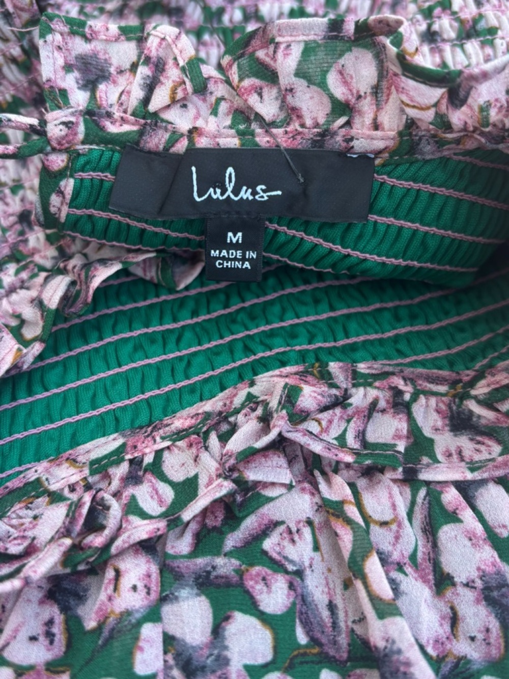NWT Lulus Floral Forever Smocked Skater Dress - Pink & Green - Size M - Picture 7 of 12